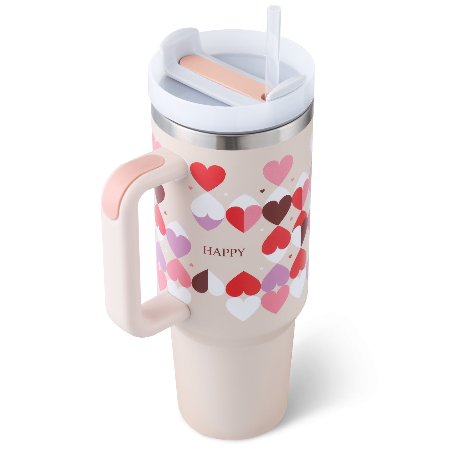 Tumbler With Handle Straw Insulated, Stainless Steel Spill Proof Vacuum Coffee Cup  Mug Gifts For Valentine Lover Suitable For Car Gym Office Travel