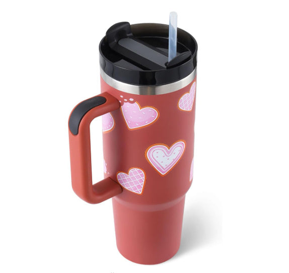 Tumbler With Handle Straw Insulated, Stainless Steel Spill Proof Vacuum Coffee Cup  Mug Gifts For Valentine Lover Suitable For Car Gym Office Travel