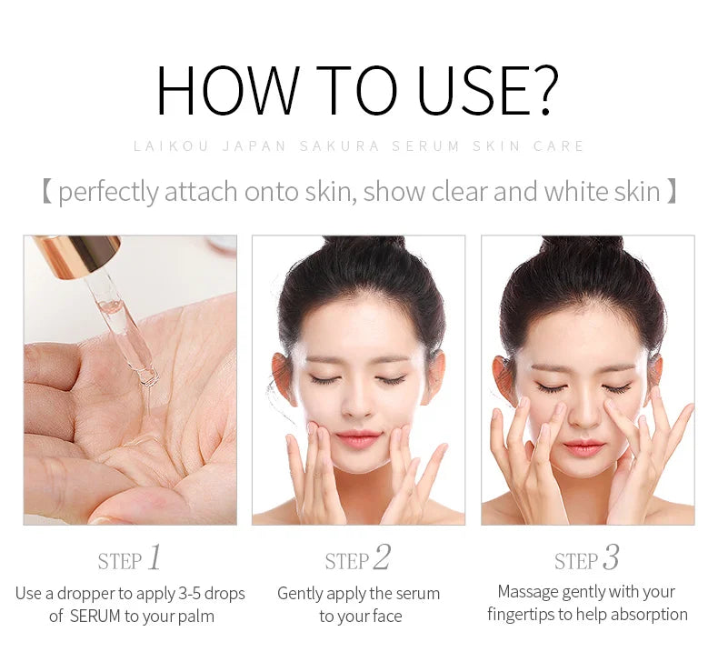 LAIKOU Serum Japan Sakura Essence Moisturizing Hyaluronic Acid Pure 24K Gold Brightening  Vitamin C  Face Serum Care Skin