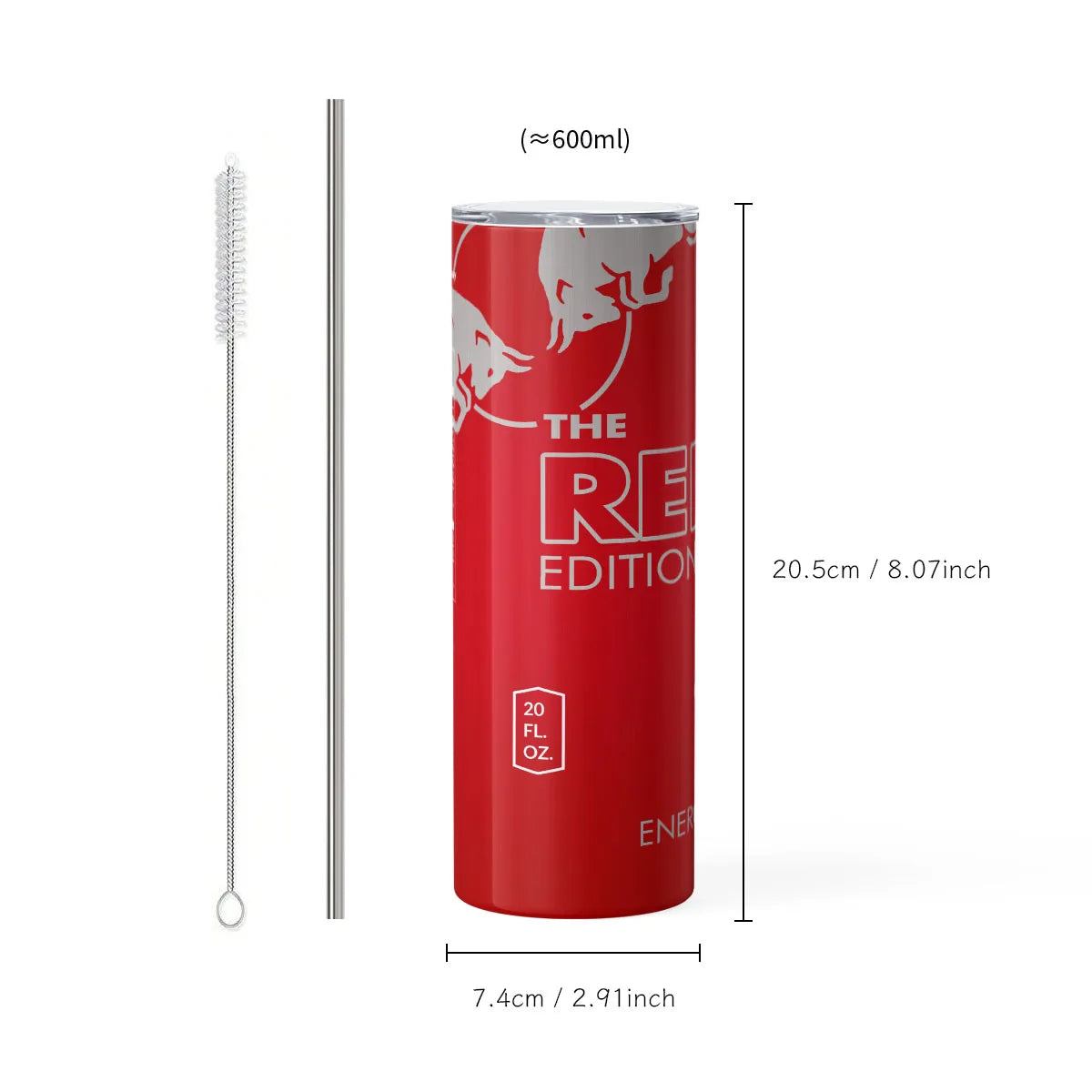 Energy Drink Tumbler with Stainless Steel Straw, 20 oz