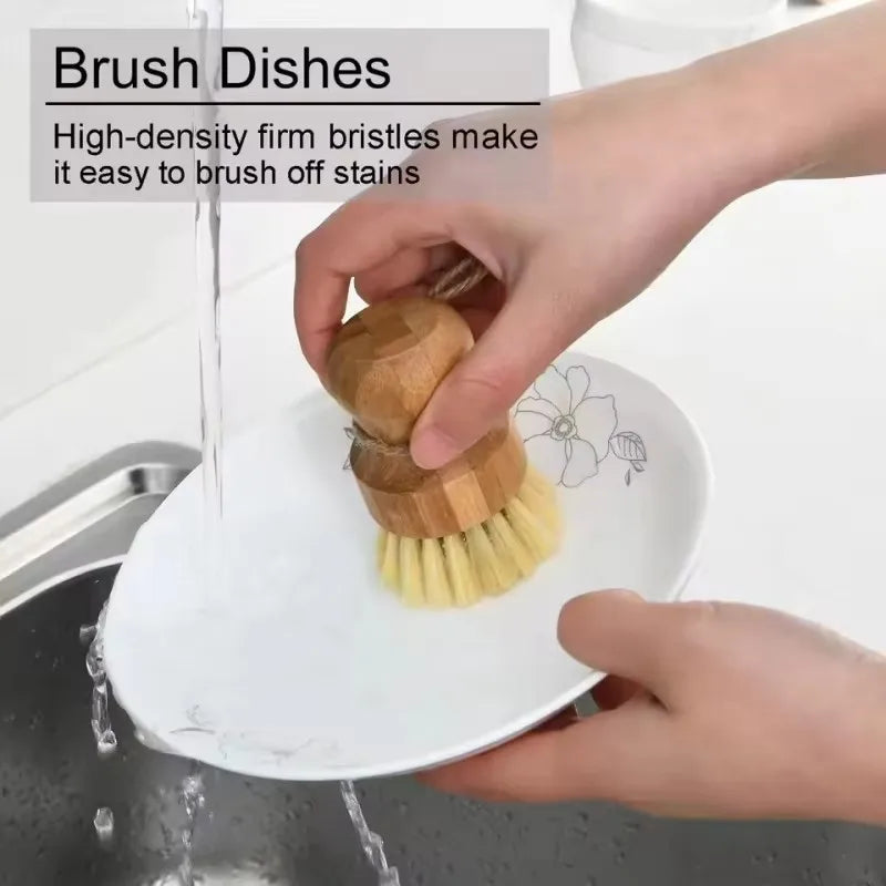 Bamboo Dish Scrub Brushes, Kitchen Wooden Cleaning Scrubbers for Washing , Natural Sisal Bristles