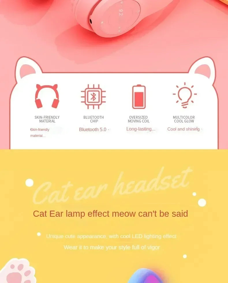 P47M Wireless Headphone Flash Light Cute Cat Ears Bluetooth Headset Gift