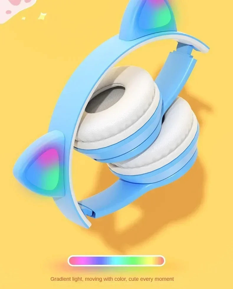 P47M Wireless Headphone Flash Light Cute Cat Ears Bluetooth Headset Gift