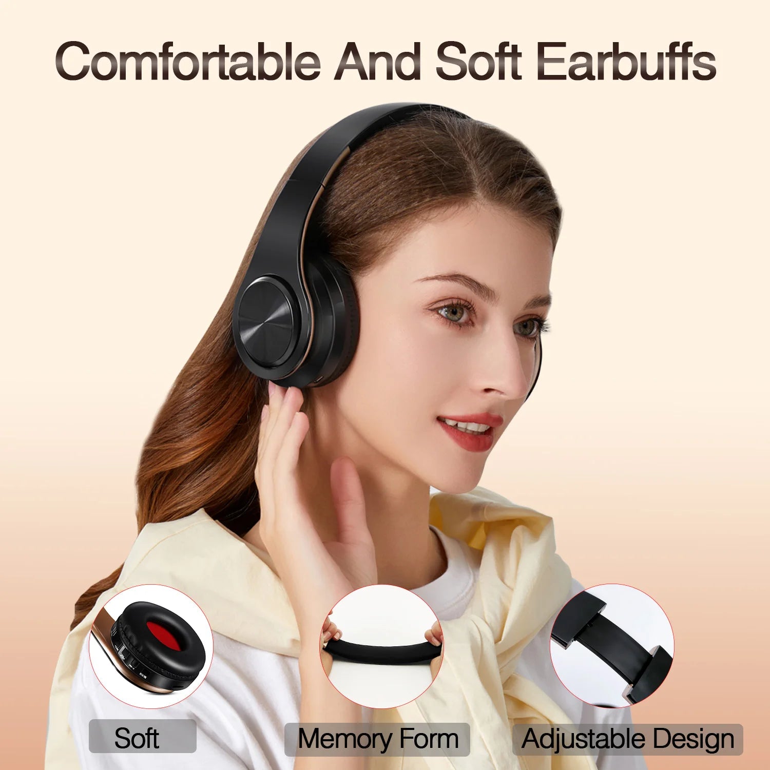Men Gift Gold Wireless Headphones Bluetooth Earphone Stereo Headset with Build-in MIC