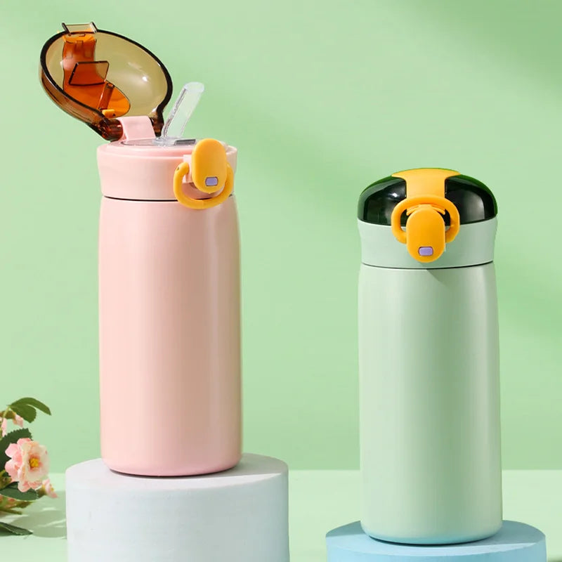 320/460ML Kids Stainless Steel Thermal Bottle Portable Kids Straw Mug Cold and Hot Thermal  Student Water Bottle