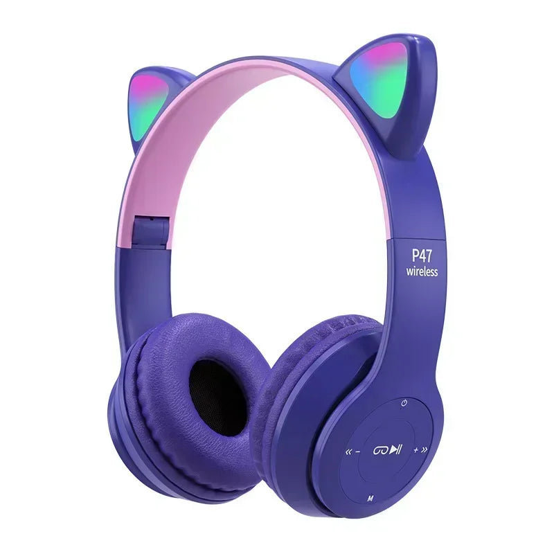 P47M Wireless Headphone Flash Light Cute Cat Ears Bluetooth Headset Gift