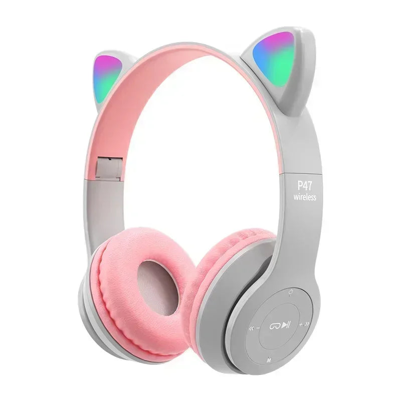 P47M Wireless Headphone Flash Light Cute Cat Ears Bluetooth Headset Gift
