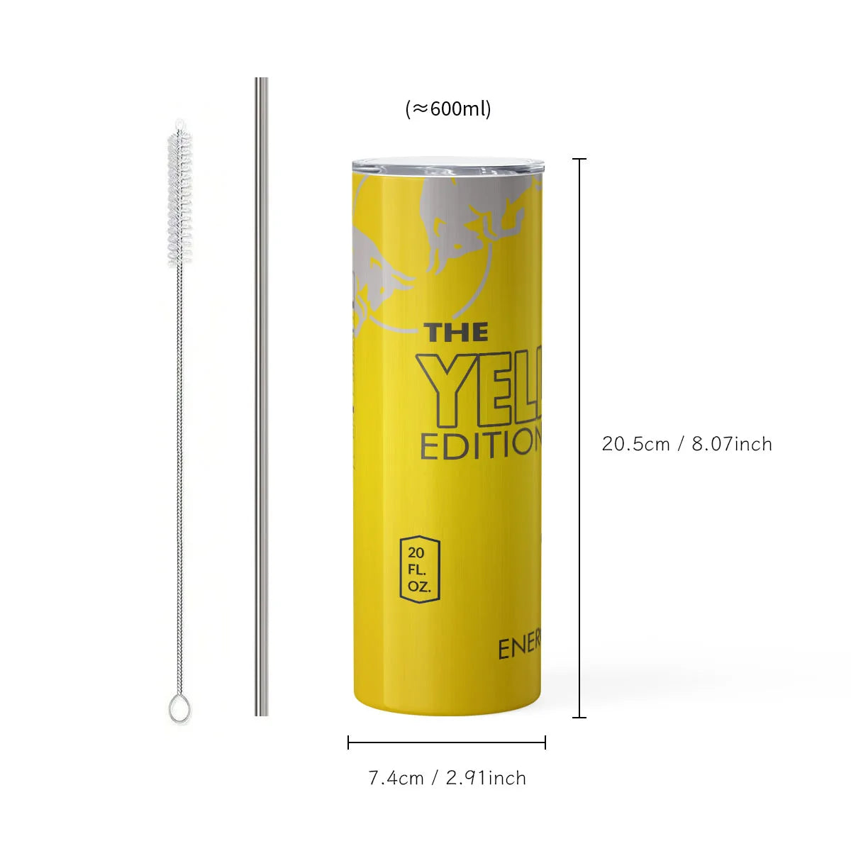 Energy Drink Tumbler with Stainless Steel Straw, 20 oz