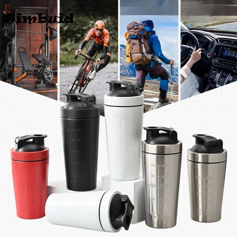 1pcs Stainless Steel Protein Powder Shaker Bottle with Ball Scale Leak Proof for Gym Fitness Sport  Water Cup