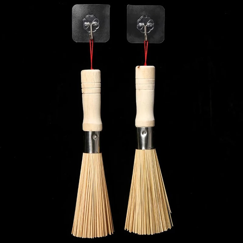 Natural Bamboo Pot Brush Long Handle Wok Cleaning Brush Dish Brush Kitchen Tool Supplies For Home Restaurant
