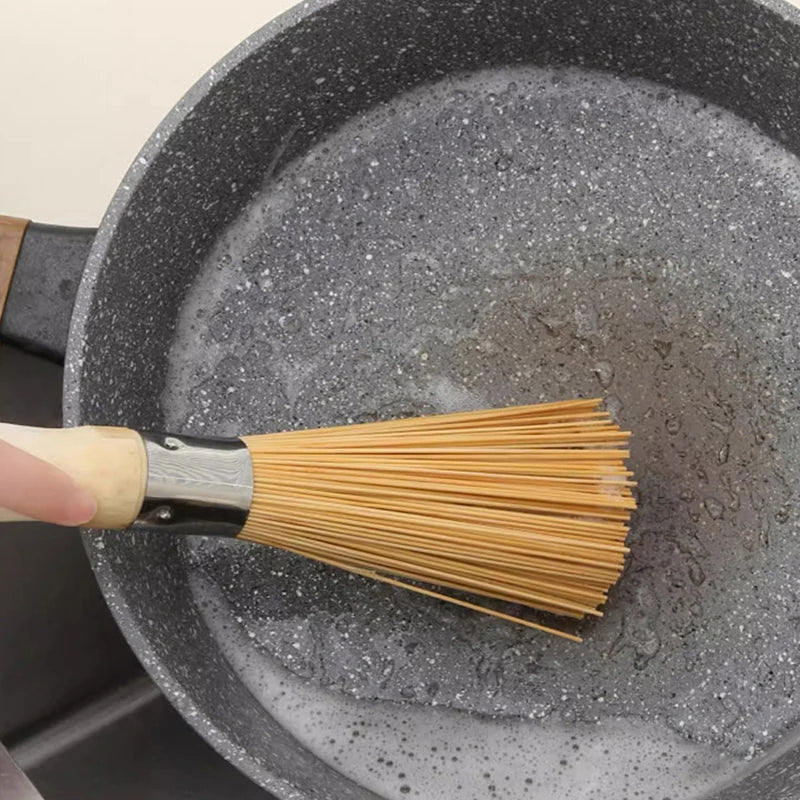 Natural Bamboo Pot Brush Long Handle Wok Cleaning Brush Dish Brush Kitchen Tool Supplies For Home Restaurant