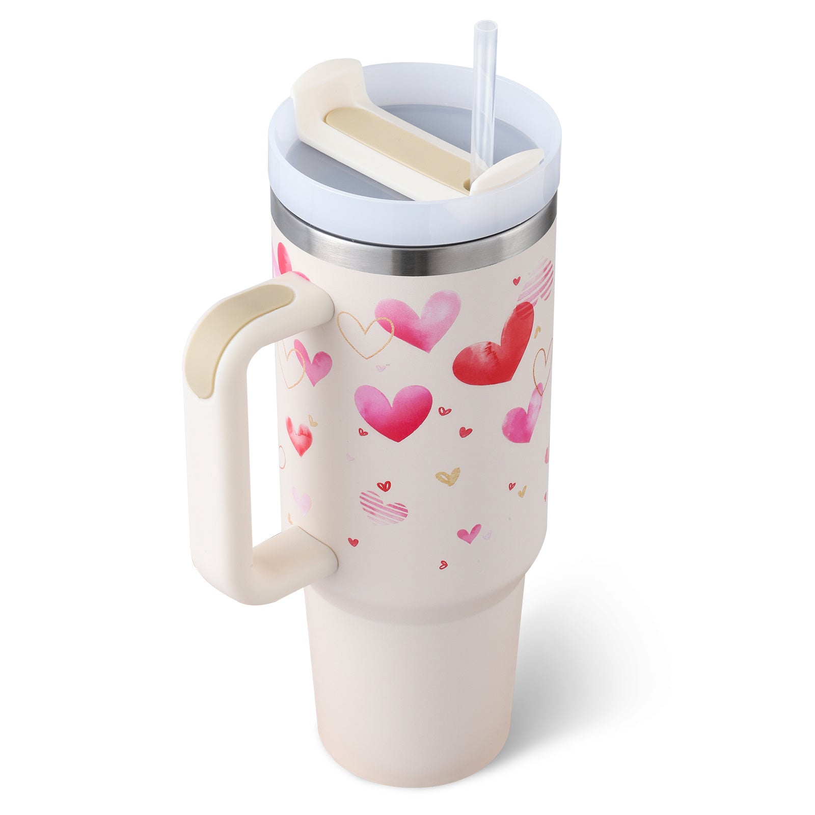 Tumbler With Handle Straw Insulated, Stainless Steel Spill Proof Vacuum Coffee Cup  Mug Gifts For Valentine Lover Suitable For Car Gym Office Travel