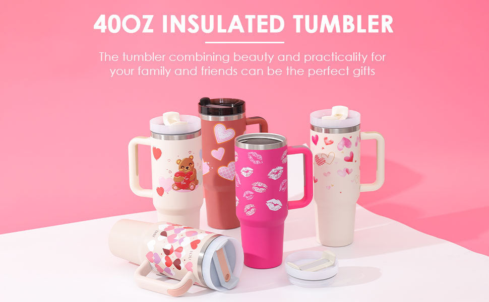 Tumbler With Handle Straw Insulated, Stainless Steel Spill Proof Vacuum Coffee Cup  Mug Gifts For Valentine Lover Suitable For Car Gym Office Travel