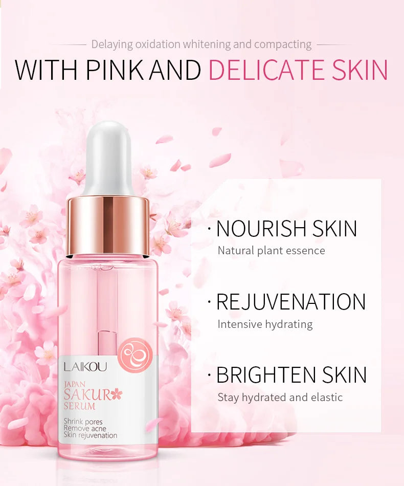 LAIKOU Serum Japan Sakura Essence Moisturizing Hyaluronic Acid Pure 24K Gold Brightening  Vitamin C  Face Serum Care Skin