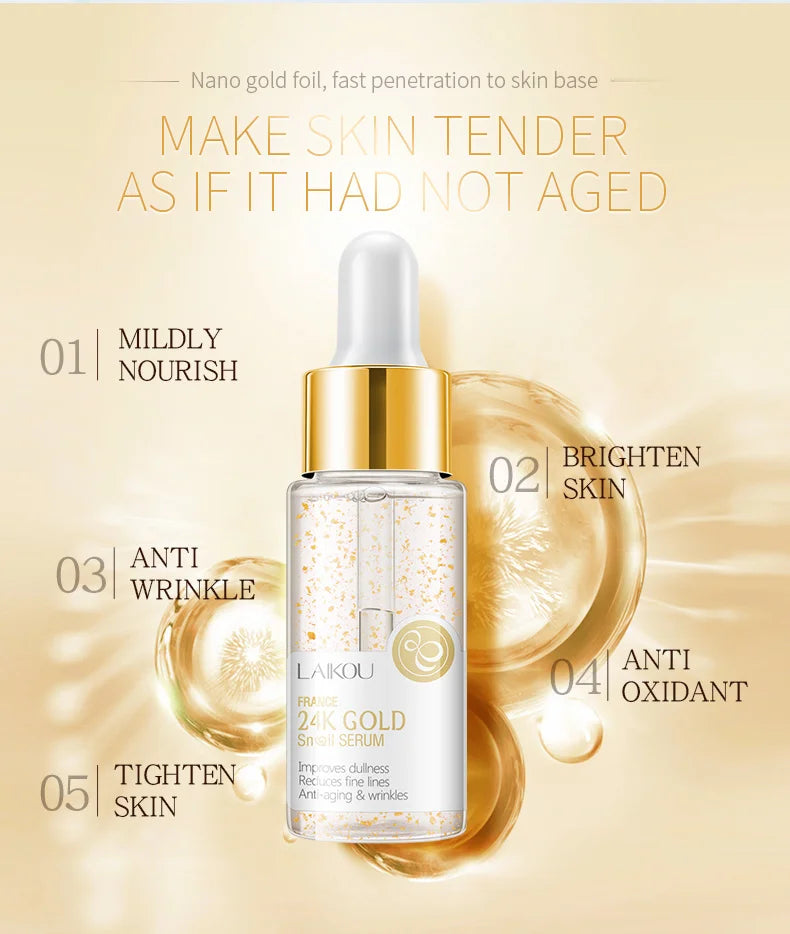 LAIKOU Serum Japan Sakura Essence Moisturizing Hyaluronic Acid Pure 24K Gold Brightening  Vitamin C  Face Serum Care Skin