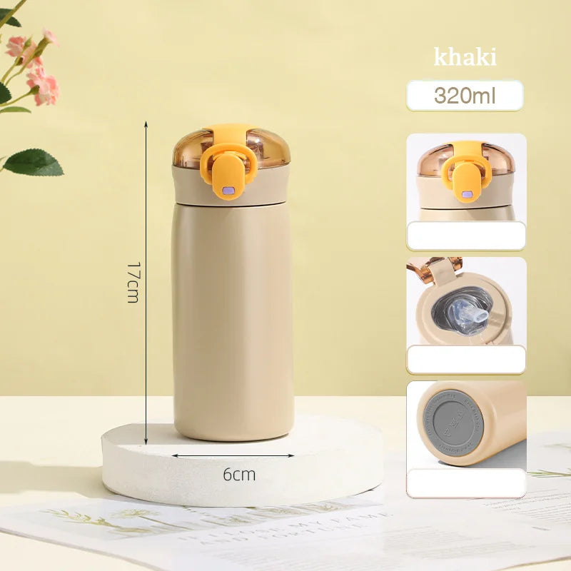 320/460ML Kids Stainless Steel Thermal Bottle Portable Kids Straw Mug Cold and Hot Thermal  Student Water Bottle