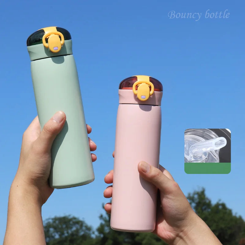 320/460ML Kids Stainless Steel Thermal Bottle Portable Kids Straw Mug Cold and Hot Thermal  Student Water Bottle