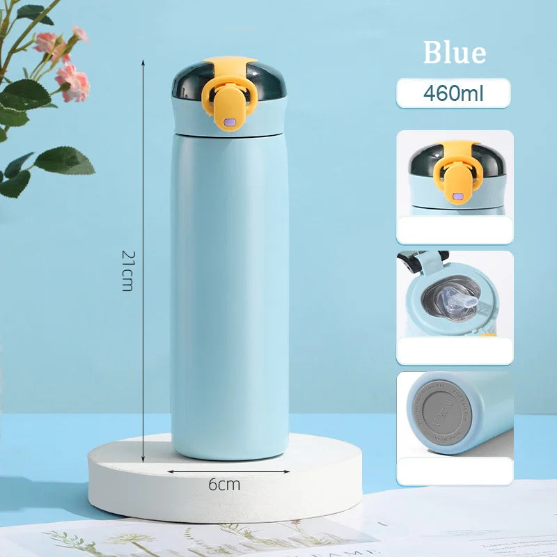 320/460ML Kids Stainless Steel Thermal Bottle Portable Kids Straw Mug Cold and Hot Thermal  Student Water Bottle