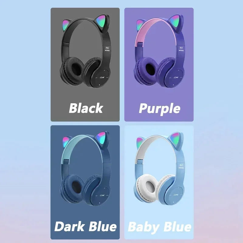 P47M Wireless Headphone Flash Light Cute Cat Ears Bluetooth Headset Gift