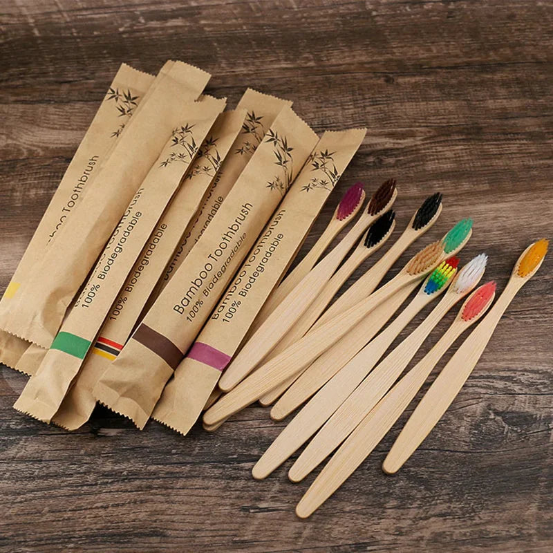 50Pcs Natural Bamboo Toothbrush Wood Toothbrushes Soft Bristles Fiber Teeth  Oral Care wholesale