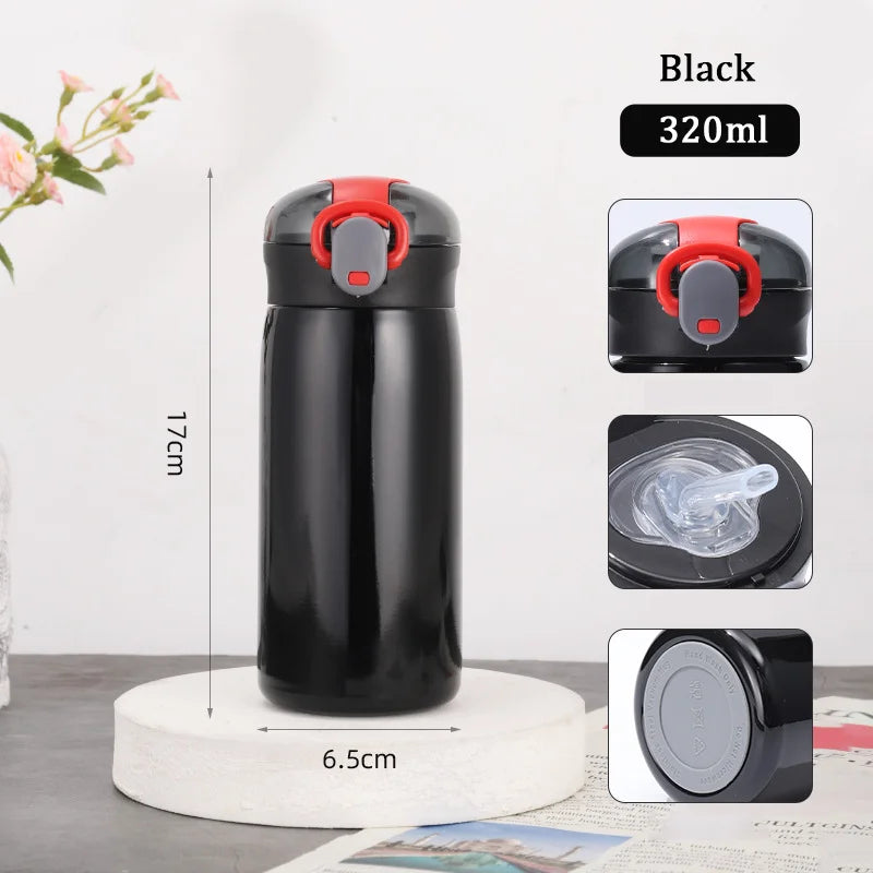 320/460ML Kids Stainless Steel Thermal Bottle Portable Kids Straw Mug Cold and Hot Thermal  Student Water Bottle