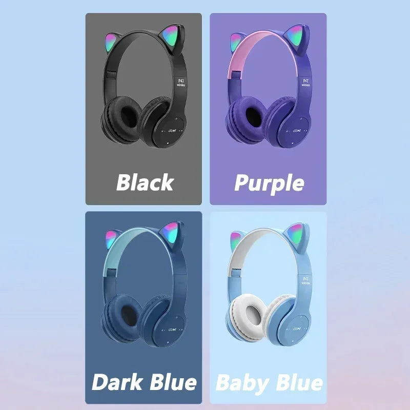 P47M Wireless Headphone Flash Light Cute Cat Ears Bluetooth Headset Gift