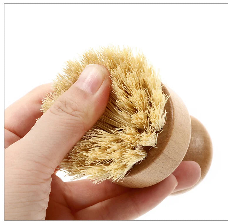 Bamboo Dish Scrub Brushes, Kitchen Wooden Cleaning Scrubbers for Washing , Natural Sisal Bristles