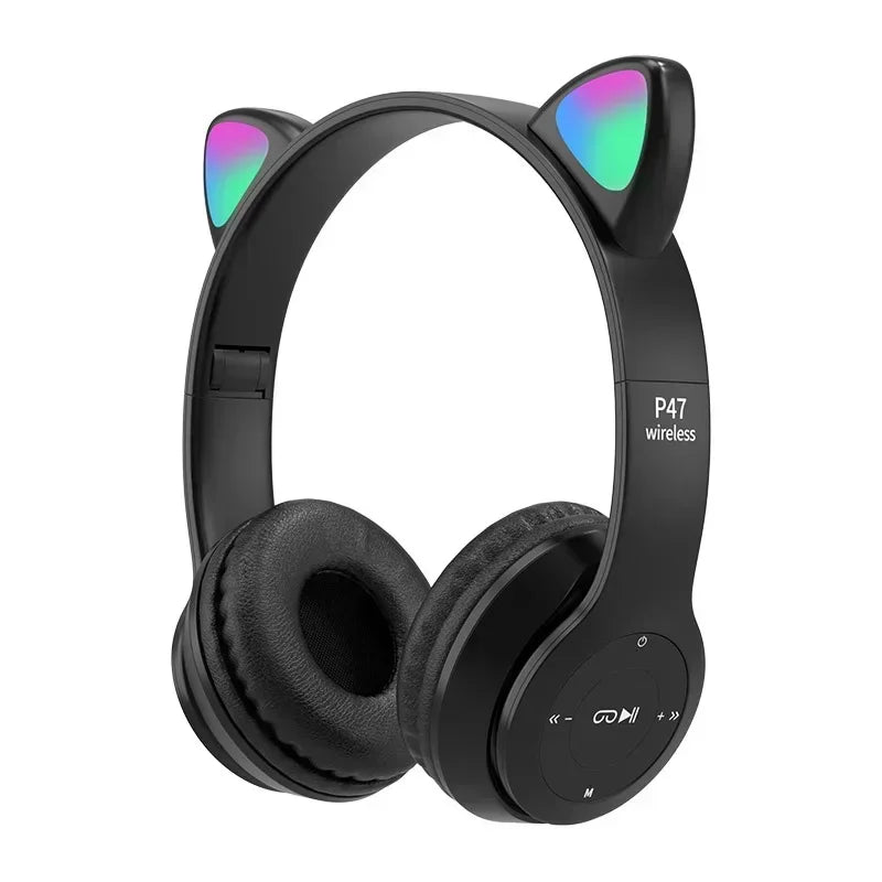 P47M Wireless Headphone Flash Light Cute Cat Ears Bluetooth Headset Gift