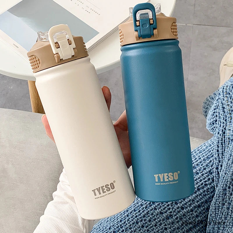600/750ML Stainless Steel Vacuum Flask With Straw Sports Water Bottle Travel Insulated Cup Thermal Mug
