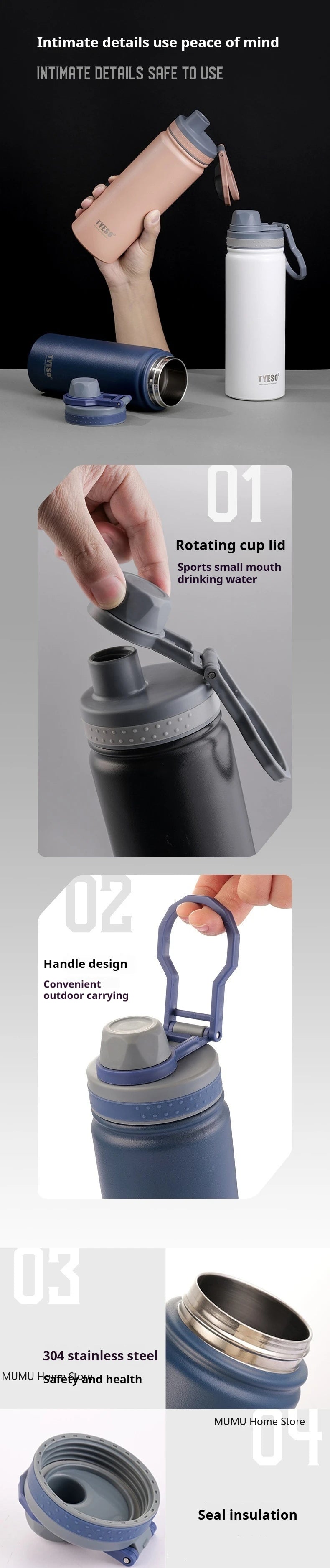 Tyeso 530/750ML Thermos Bottle Stainless Steel Vacuum Flask Travel Cup Insulated Water Bottle Sport Thermal Mug Hot & Cold Mug