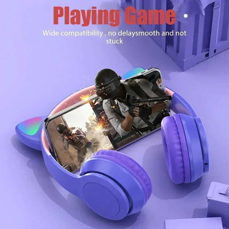 P47M Wireless Headphone Flash Light Cute Cat Ears Bluetooth Headset Gift