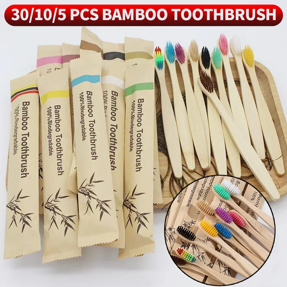 30/10/5 PCS bagged bamboo toothbrush, suitable for home, hotel and other use