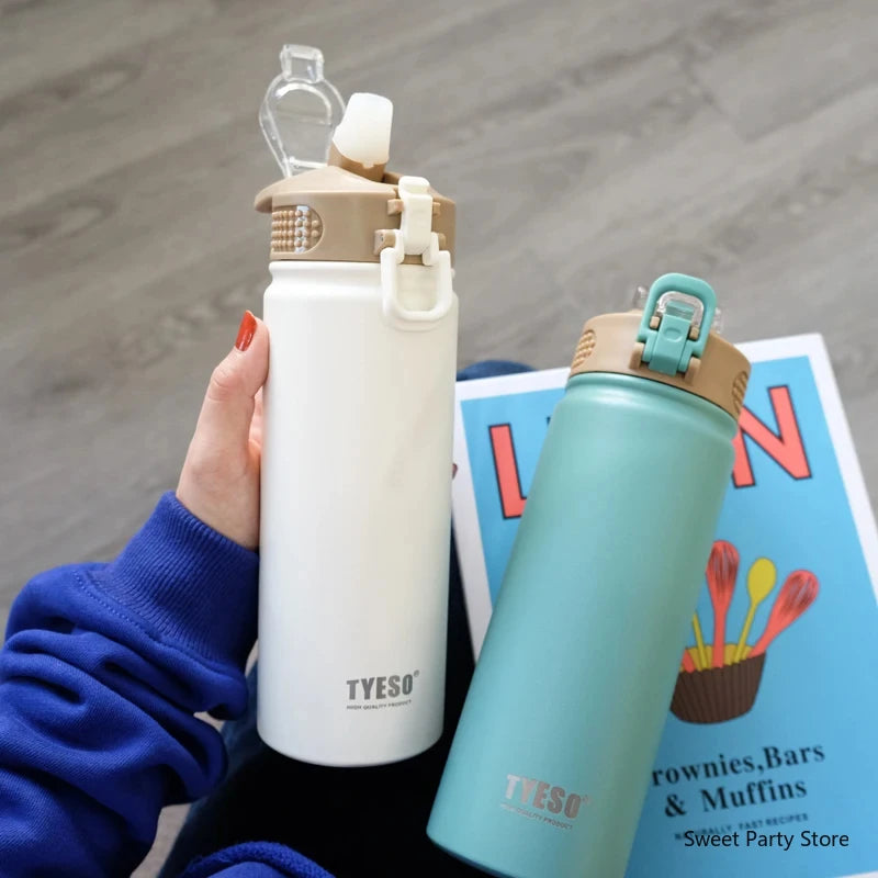 600/750ML Stainless Steel Vacuum Flask With Straw Sports Water Bottle Travel Insulated Cup Thermal Mug