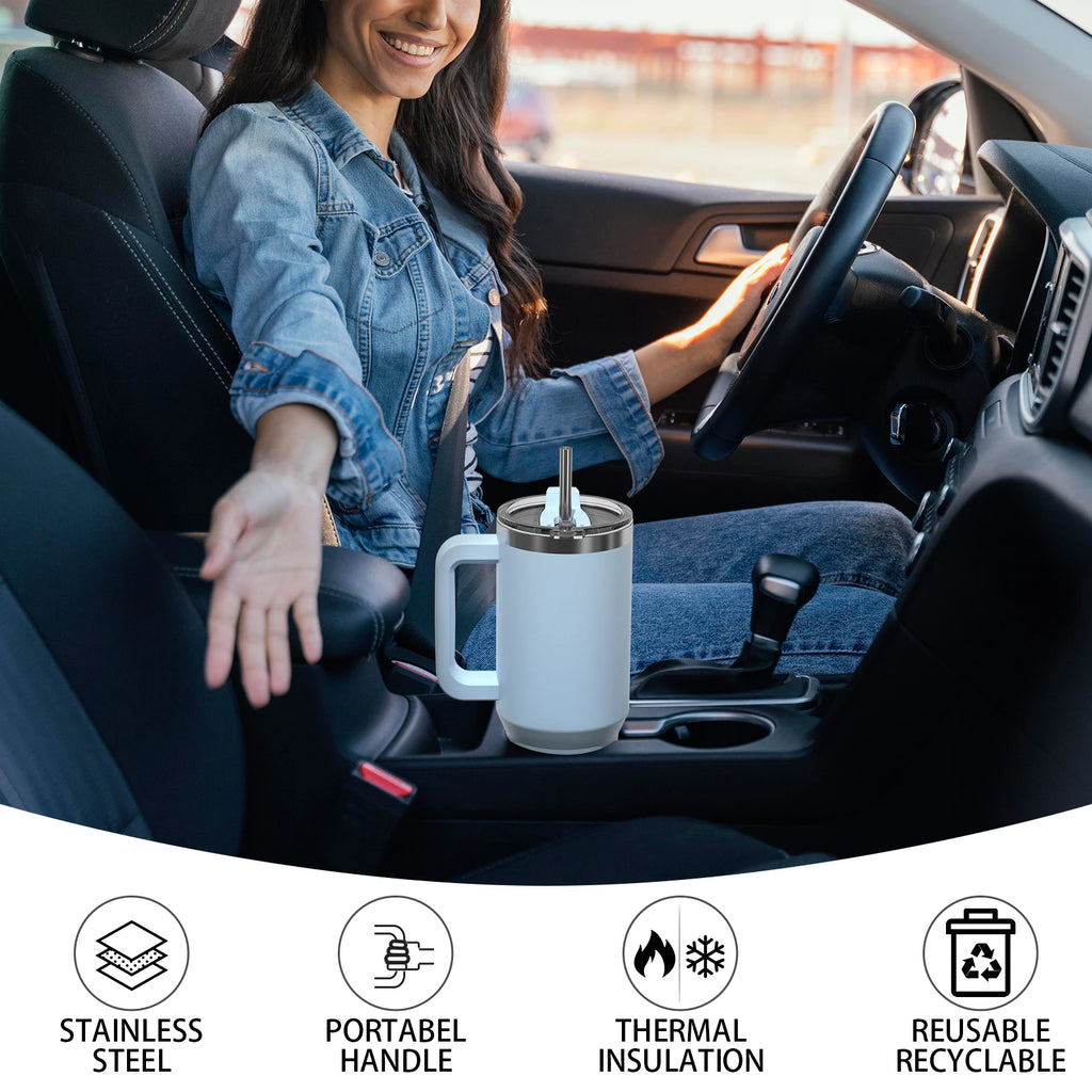 891/1182ml Insulated Mug With Handle And Straw Large Capacity 40oz Tumbler Stainless Steel Water Bottle Office Home