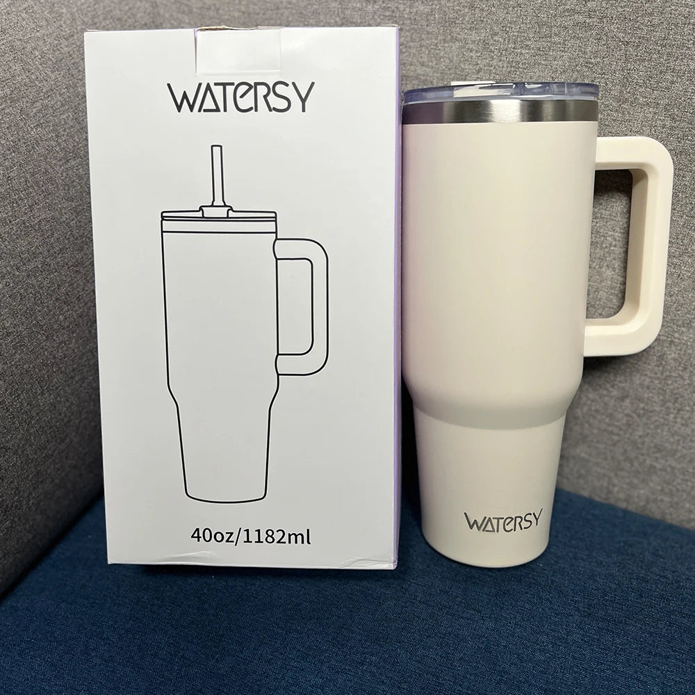 891/1182ml Insulated Mug With Handle And Straw Large Capacity 40oz Tumbler Stainless Steel Water Bottle Office Home