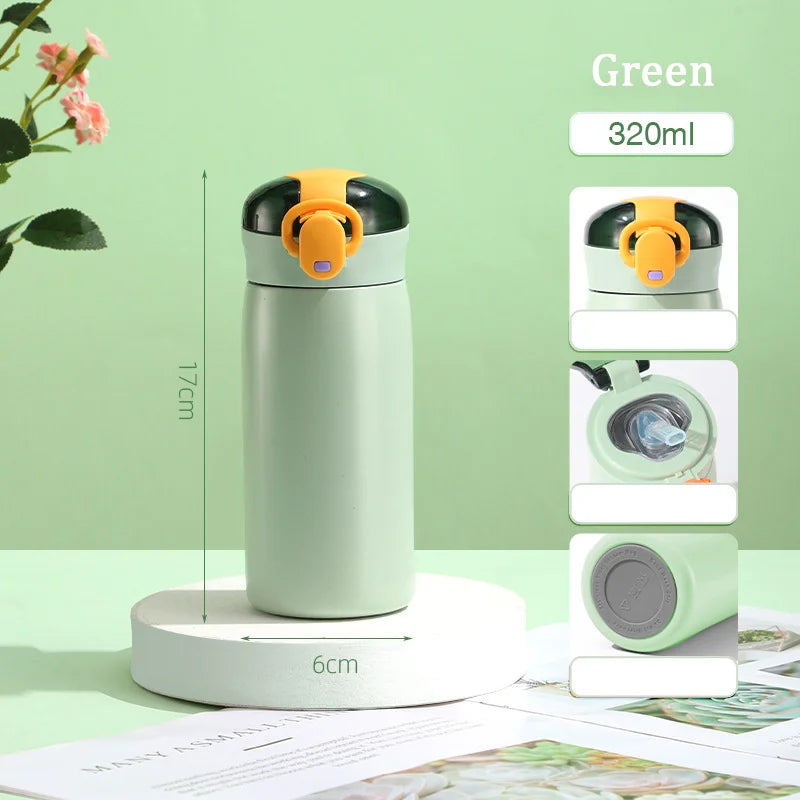 320/460ML Kids Stainless Steel Thermal Bottle Portable Kids Straw Mug Cold and Hot Thermal  Student Water Bottle