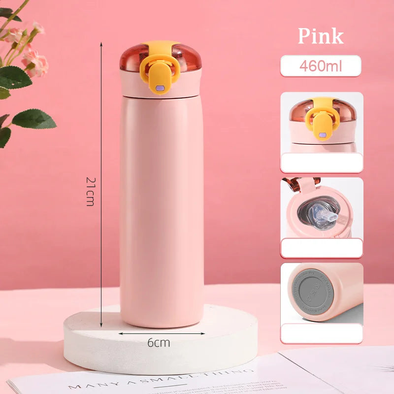 320/460ML Kids Stainless Steel Thermal Bottle Portable Kids Straw Mug Cold and Hot Thermal  Student Water Bottle