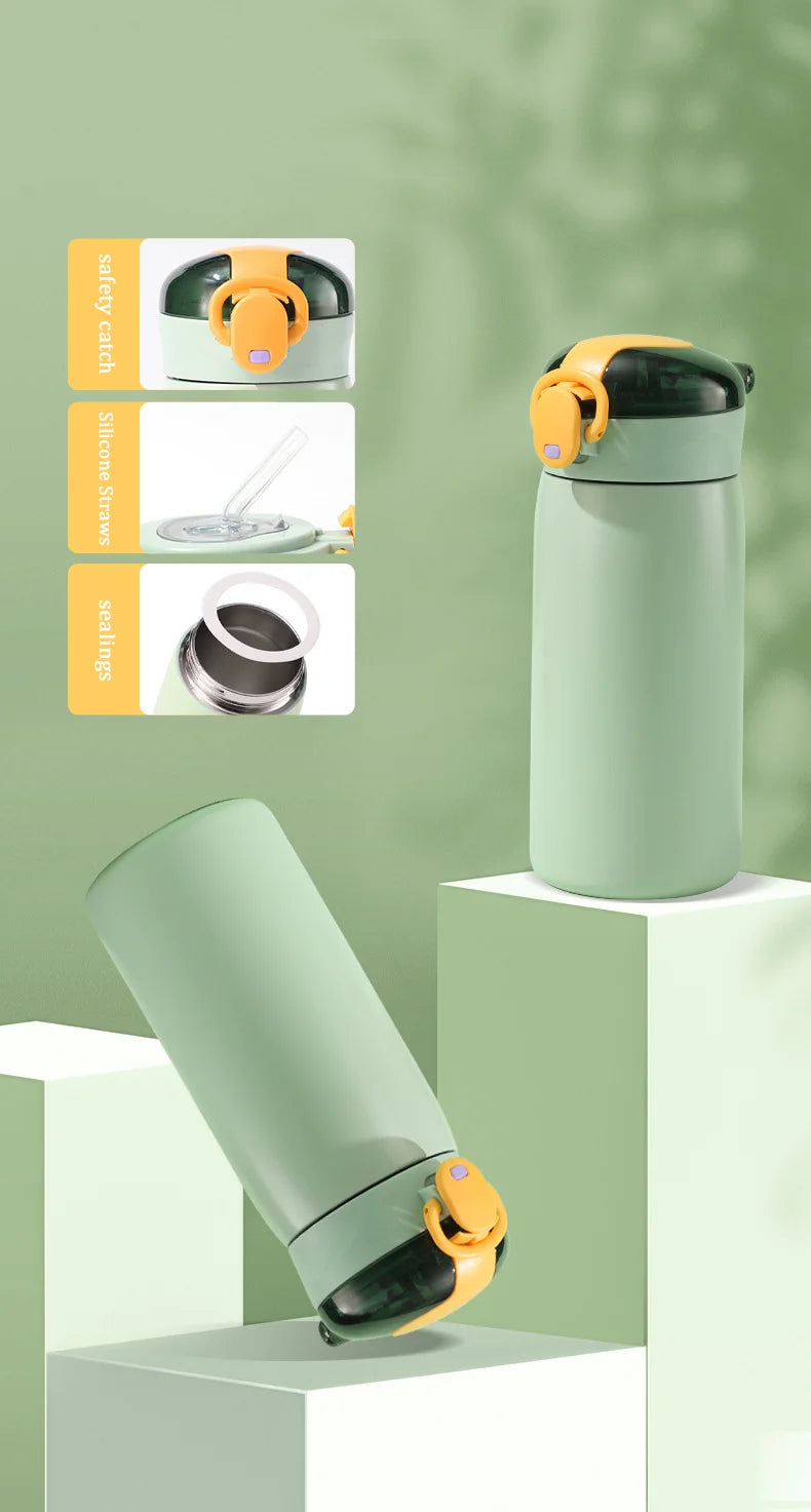 320/460ML Kids Stainless Steel Thermal Bottle Portable Kids Straw Mug Cold and Hot Thermal  Student Water Bottle