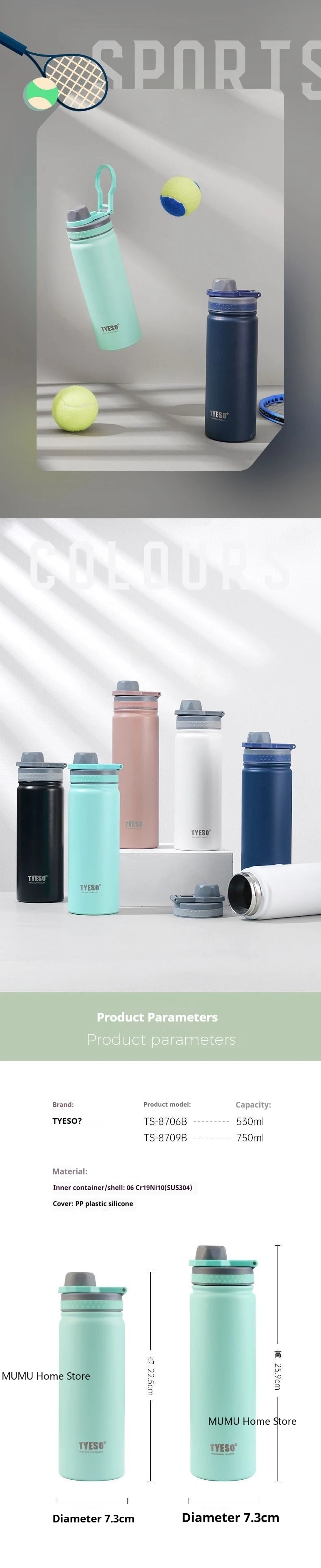 Tyeso 530/750ML Thermos Bottle Stainless Steel Vacuum Flask Travel Cup Insulated Water Bottle Sport Thermal Mug Hot & Cold Mug