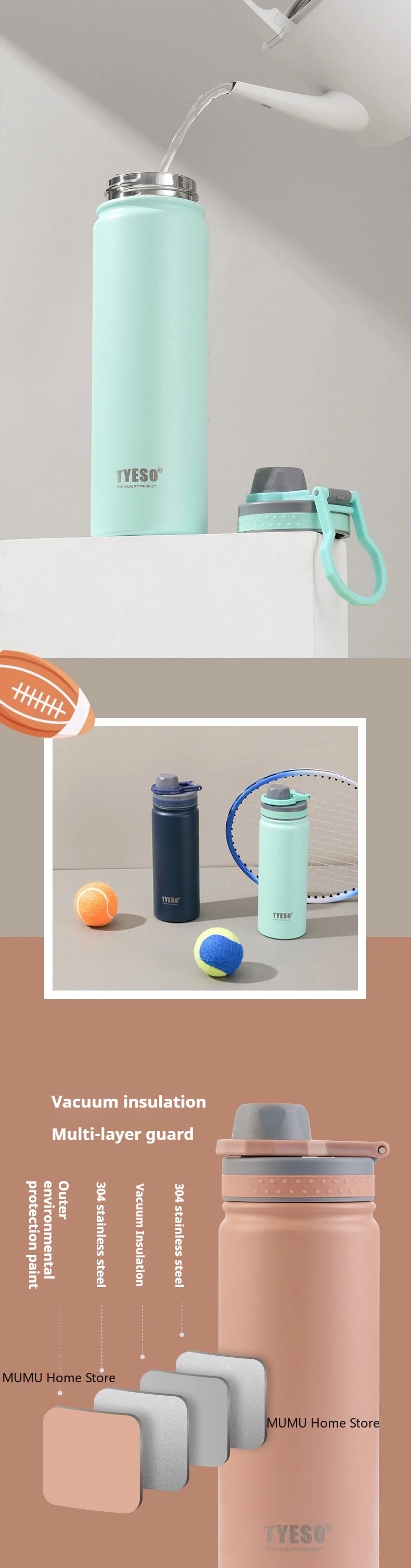 Tyeso 530/750ML Thermos Bottle Stainless Steel Vacuum Flask Travel Cup Insulated Water Bottle Sport Thermal Mug Hot & Cold Mug