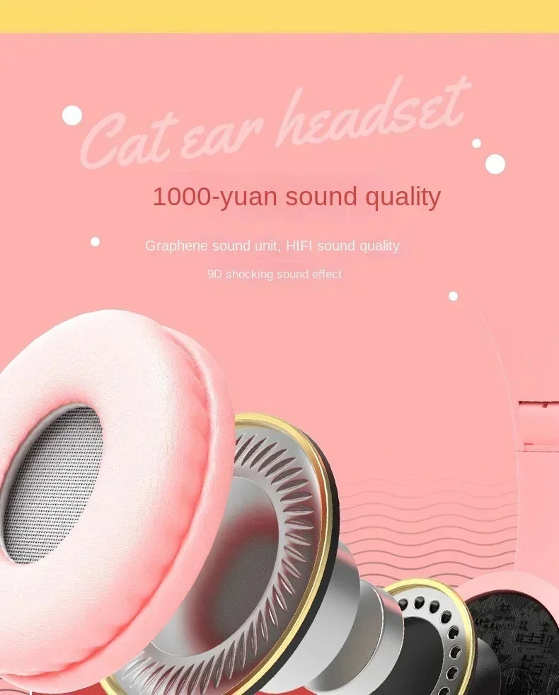 P47M Wireless Headphone Flash Light Cute Cat Ears Bluetooth Headset Gift