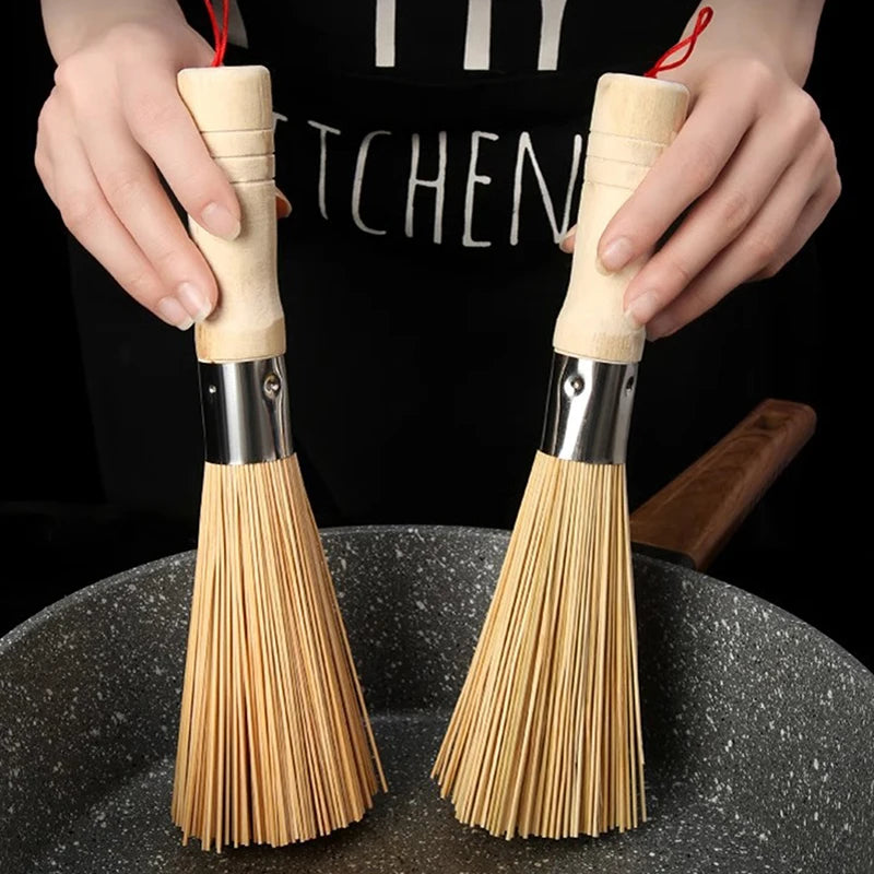 Natural Bamboo Pot Brush Long Handle Wok Cleaning Brush Dish Brush Kitchen Tool Supplies For Home Restaurant