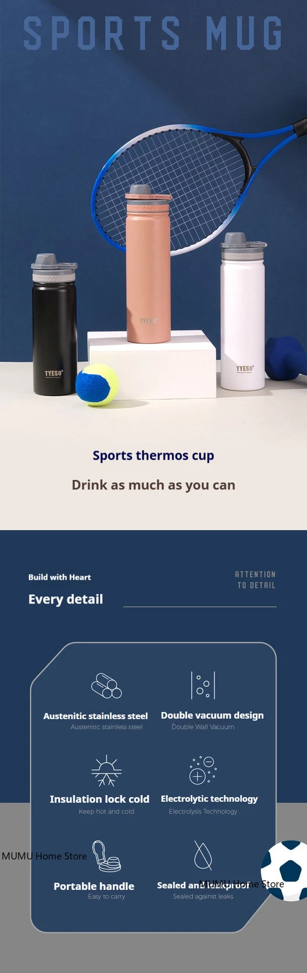 Tyeso 530/750ML Thermos Bottle Stainless Steel Vacuum Flask Travel Cup Insulated Water Bottle Sport Thermal Mug Hot & Cold Mug