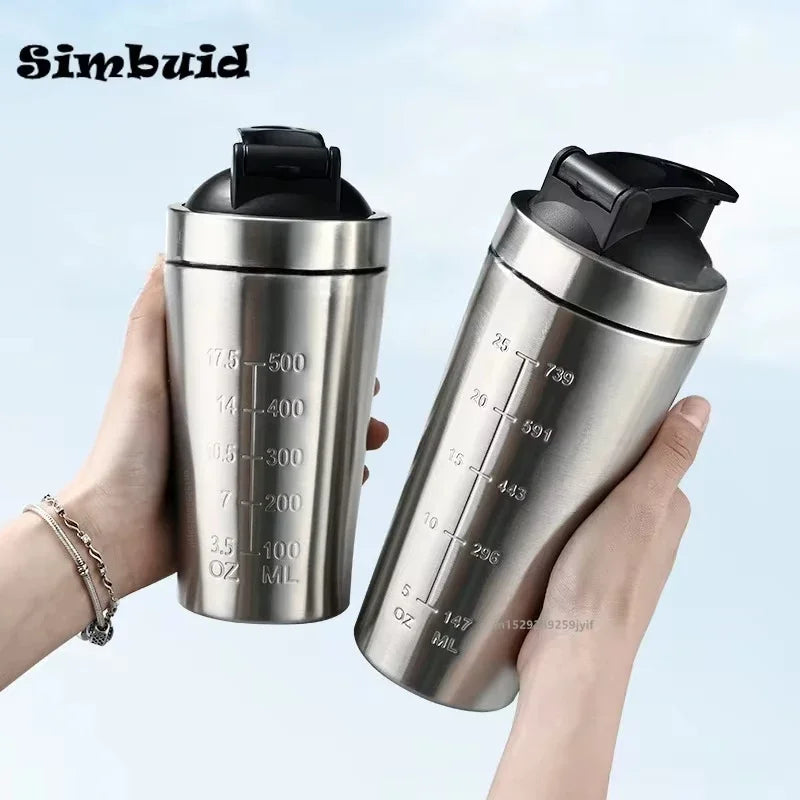 1pcs Stainless Steel Protein Powder Shaker Bottle with Ball Scale Leak Proof for Gym Fitness Sport  Water Cup
