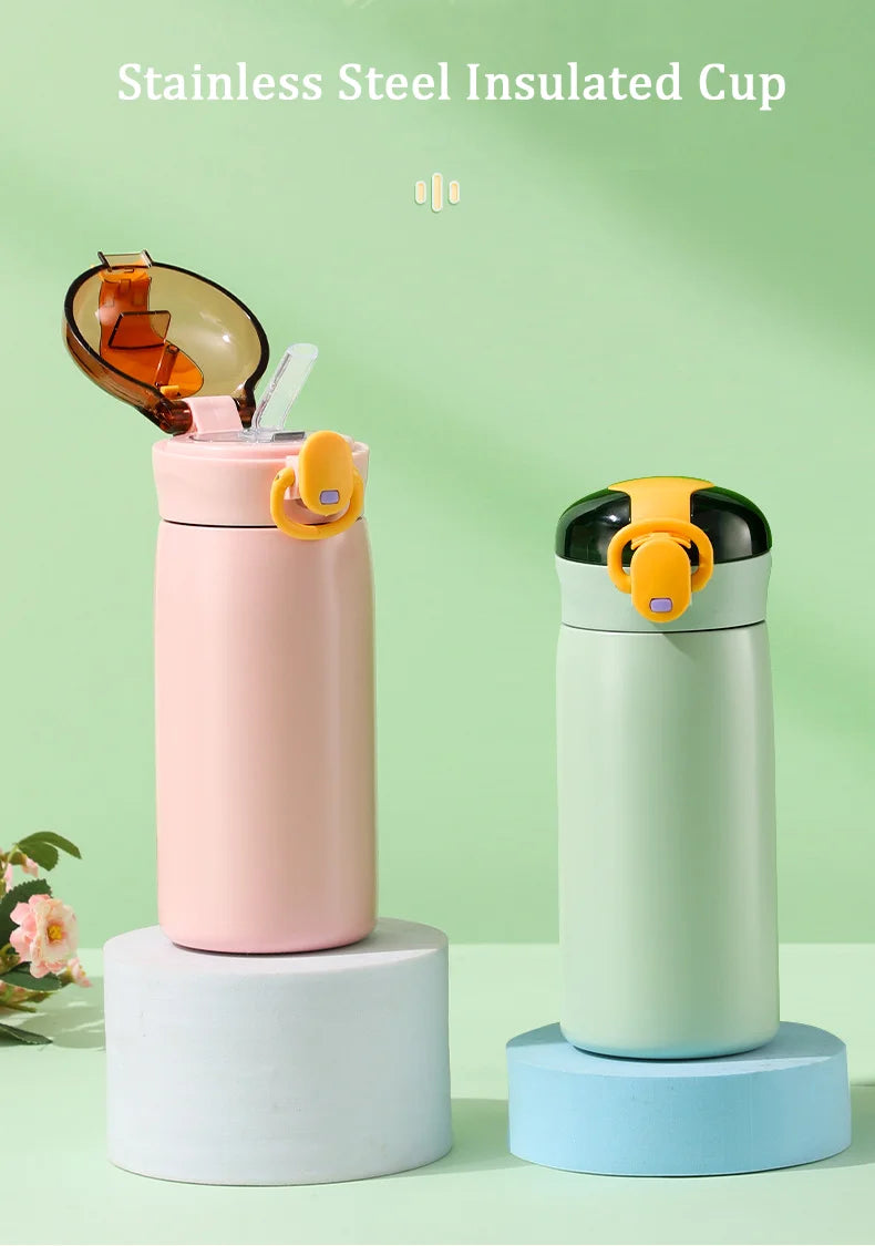 320/460ML Kids Stainless Steel Thermal Bottle Portable Kids Straw Mug Cold and Hot Thermal  Student Water Bottle