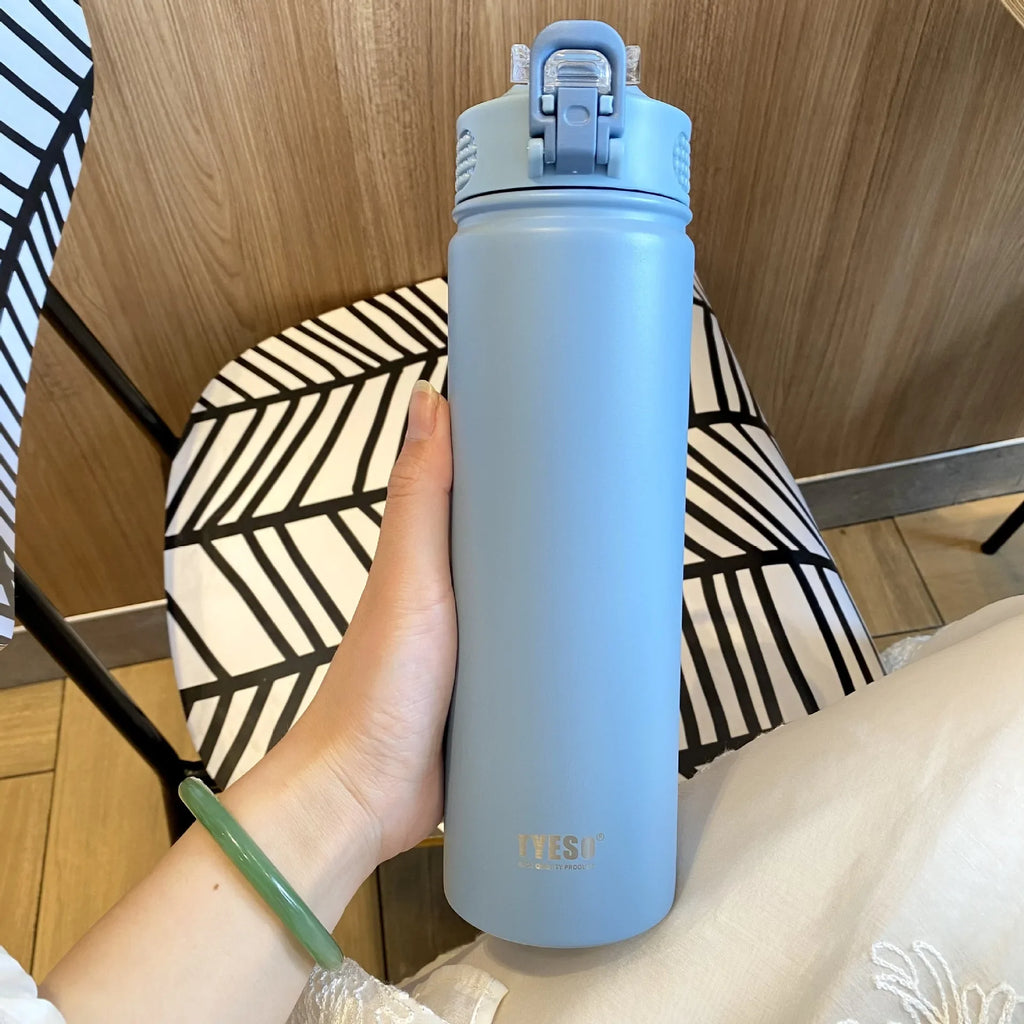 600/750ML Thermos Bottle With Straw Stainless Steel Car Thermal Cup Sports Water Bottles Keeps Cold and Heat Thermal Mug