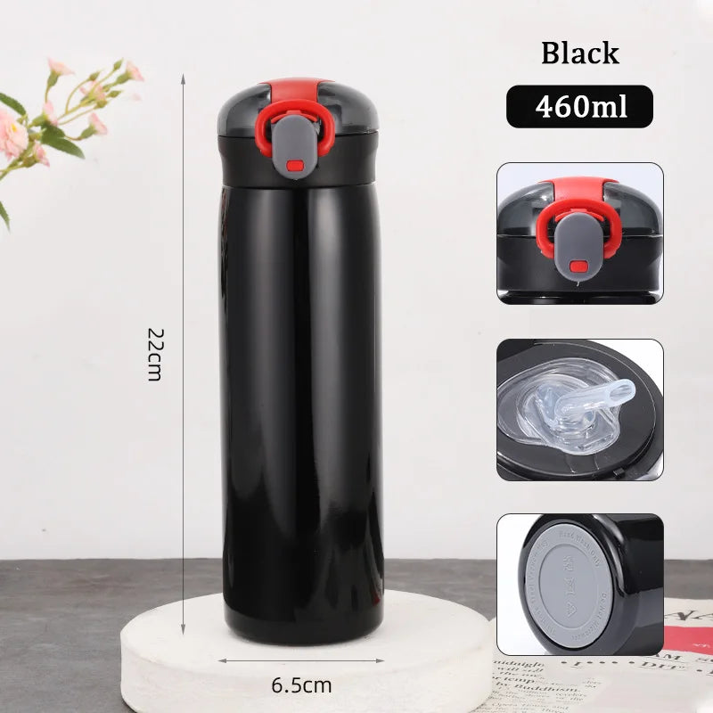 320/460ML Kids Stainless Steel Thermal Bottle Portable Kids Straw Mug Cold and Hot Thermal  Student Water Bottle