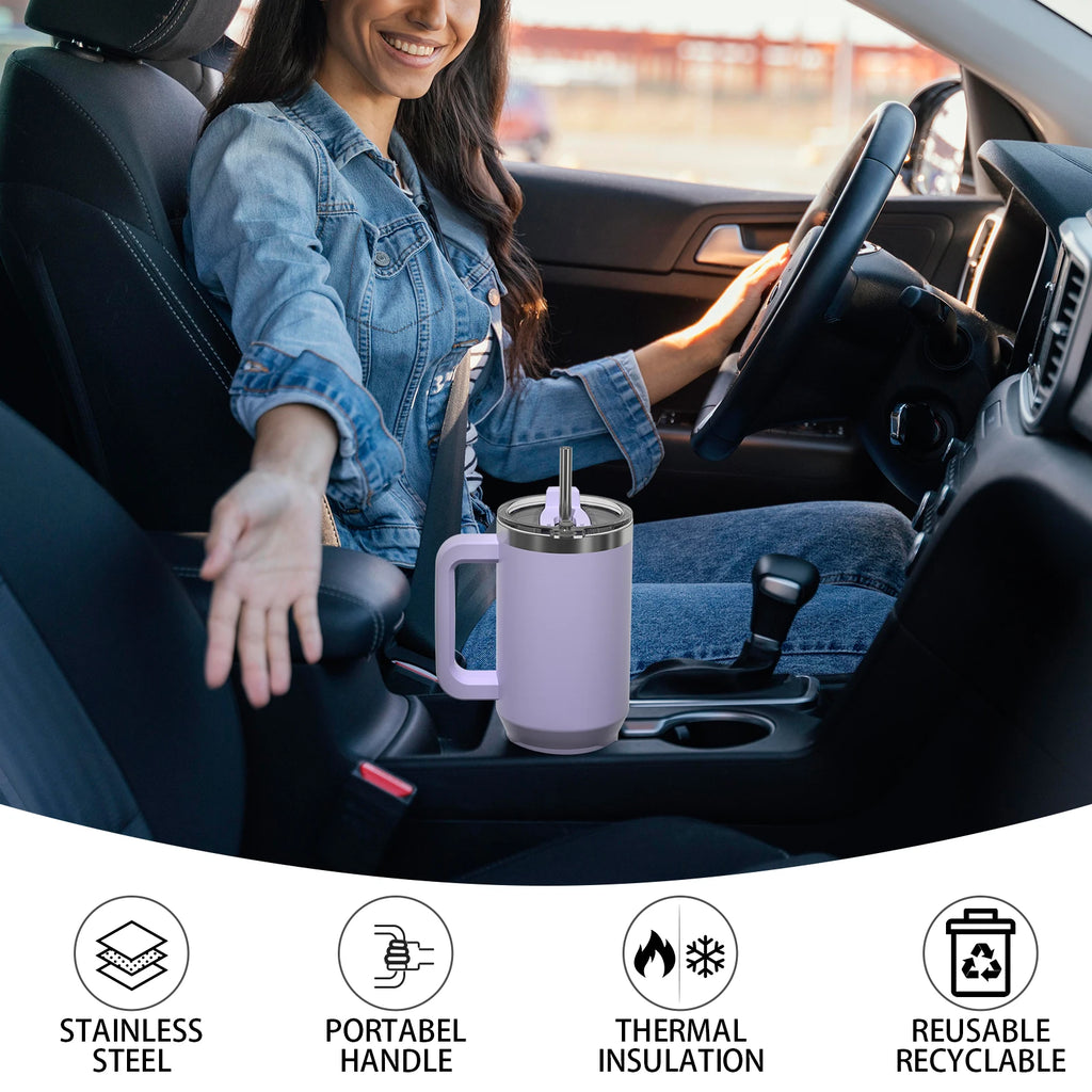 891/1182ml Insulated Mug With Handle And Straw Large Capacity 40oz Tumbler Stainless Steel Water Bottle Office Home