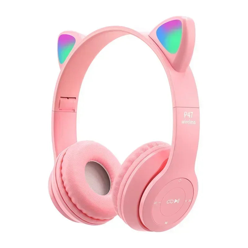 P47M Wireless Headphone Flash Light Cute Cat Ears Bluetooth Headset Gift