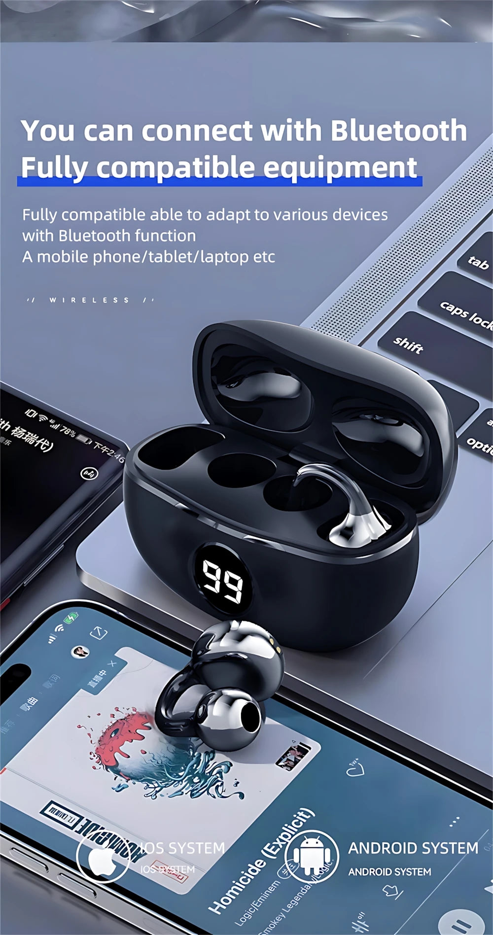 Wireless Headphones Fone Bluetooth Headset With Mic Handsfree Noise Canceling Earphones